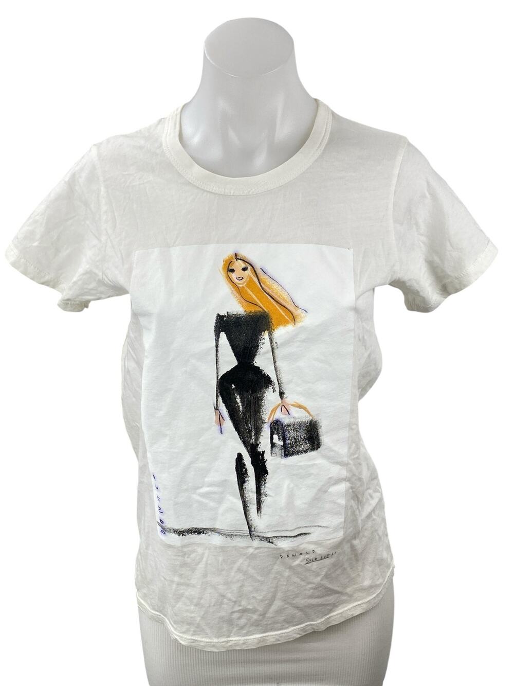 Donald Womens White Graphic Print Crew Neck Short Sleeve Basic Tee T-Shirt Top M
